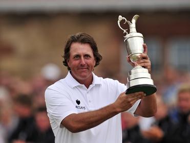 Phil Mickelson with the Claret Jug 12 months ago